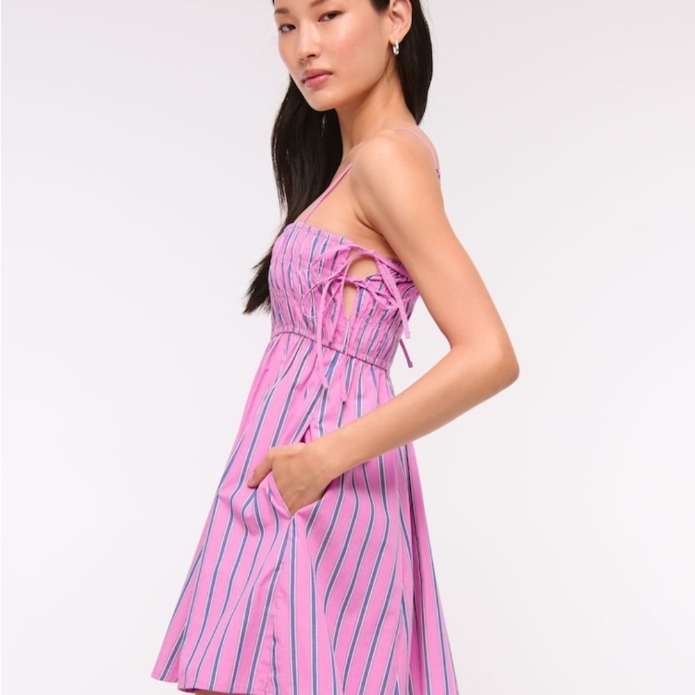 Abercrombie & Fitch Pink Midi Dress with Blue Stripes